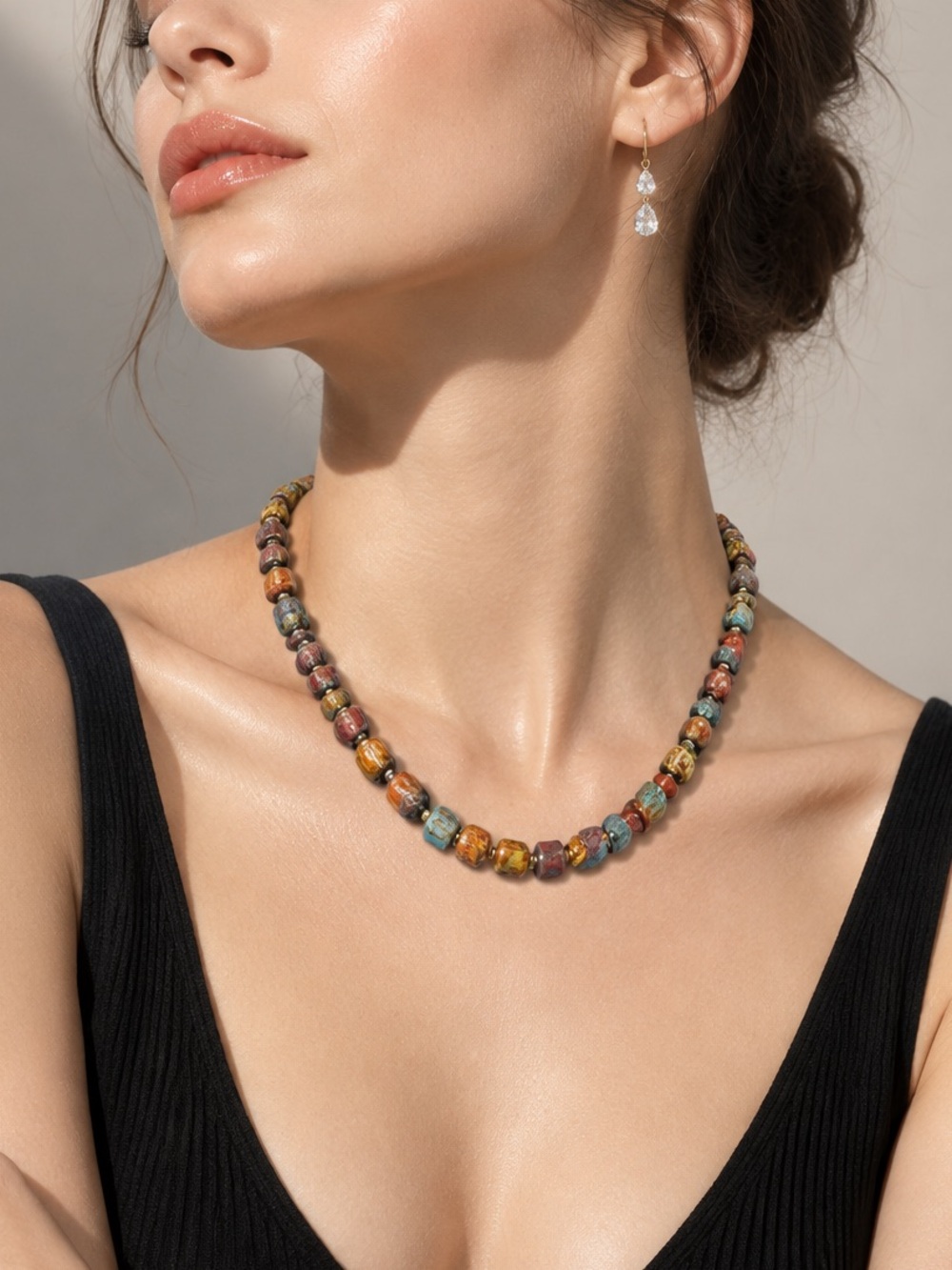 Calsilica Multicolour Beaded Stone Necklace Barrel Clasp